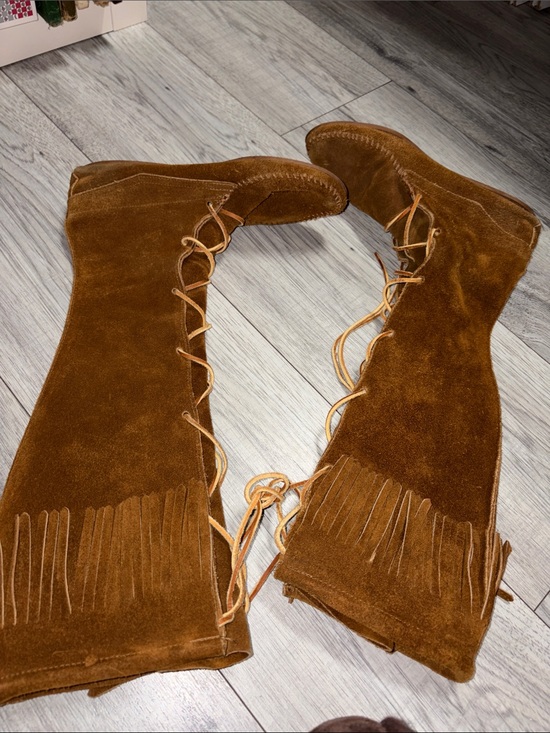 not sure ! Shoes - Fringe Lace-Up Over-the-Knee Boots - Brown great for fall, halloween !